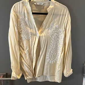 Zara Cream Button Down Shirt with beading